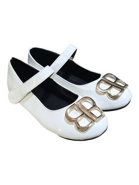 Balenciaga BB Patent Leather Mary Jane Ballerina Flats in White Size 35 US 5
